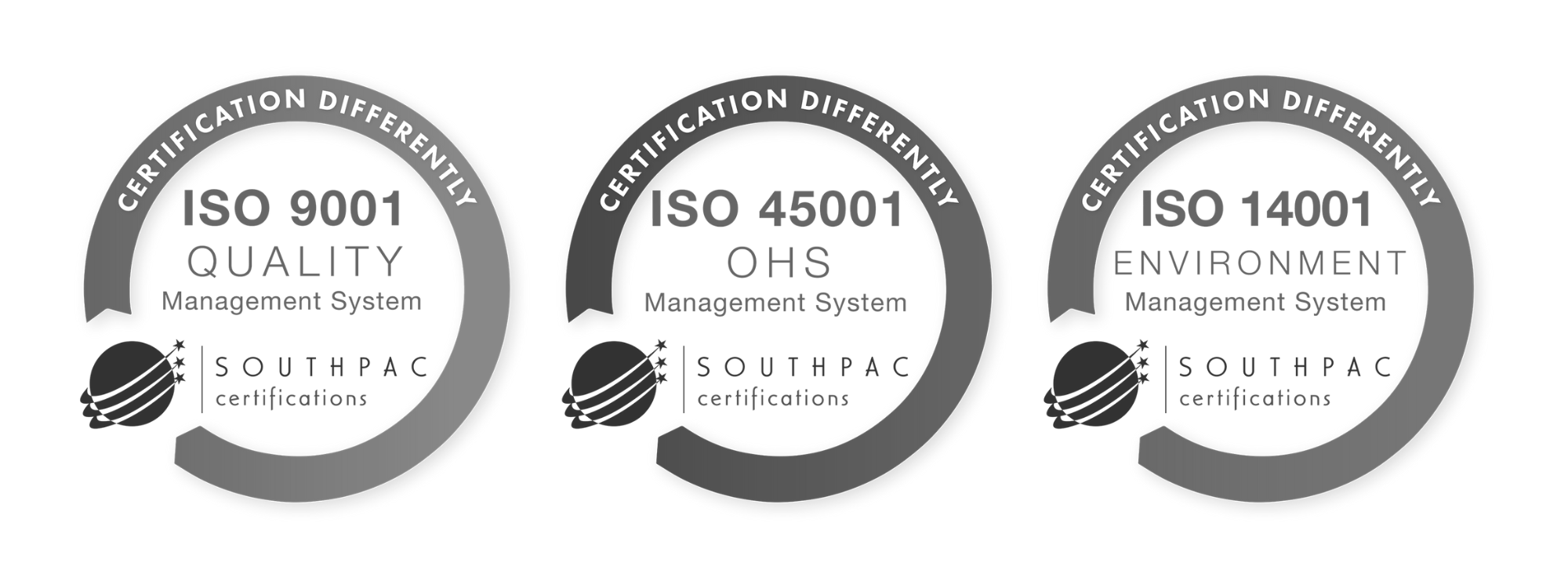 ISO 9001 Quality, ISO 45001 OHS and ISO 14001 Environment certifications